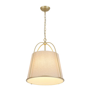 French Country 4-Light Ivory Linen Conical Drum Cage Pendant