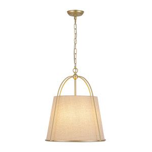 French Country 4-Light Ivory Linen Conical Drum Cage Pendant