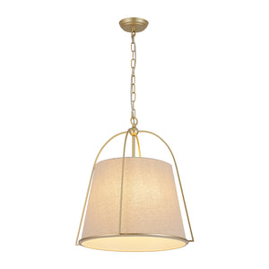 French Country 4-Light Ivory Linen Conical Drum Cage Pendant