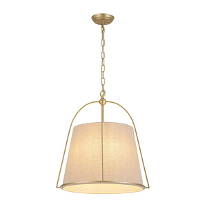 French Country 4-Light Ivory Linen Conical Drum Cage Pendant