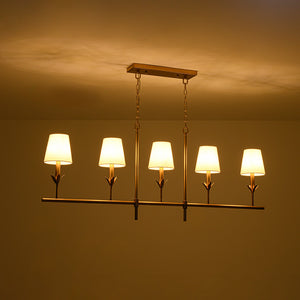 French Country 5-Light Fabric Shade Candle Linear Island Chandelier