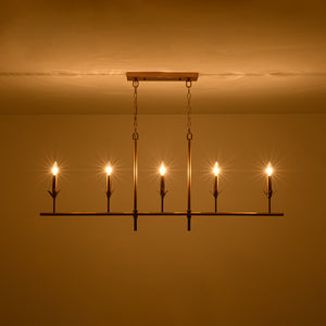 French Country 5-Light Fabric Shade Candle Linear Island Chandelier