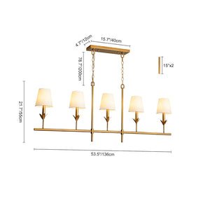 French Country 5-Light Fabric Shade Candle Linear Island Chandelier