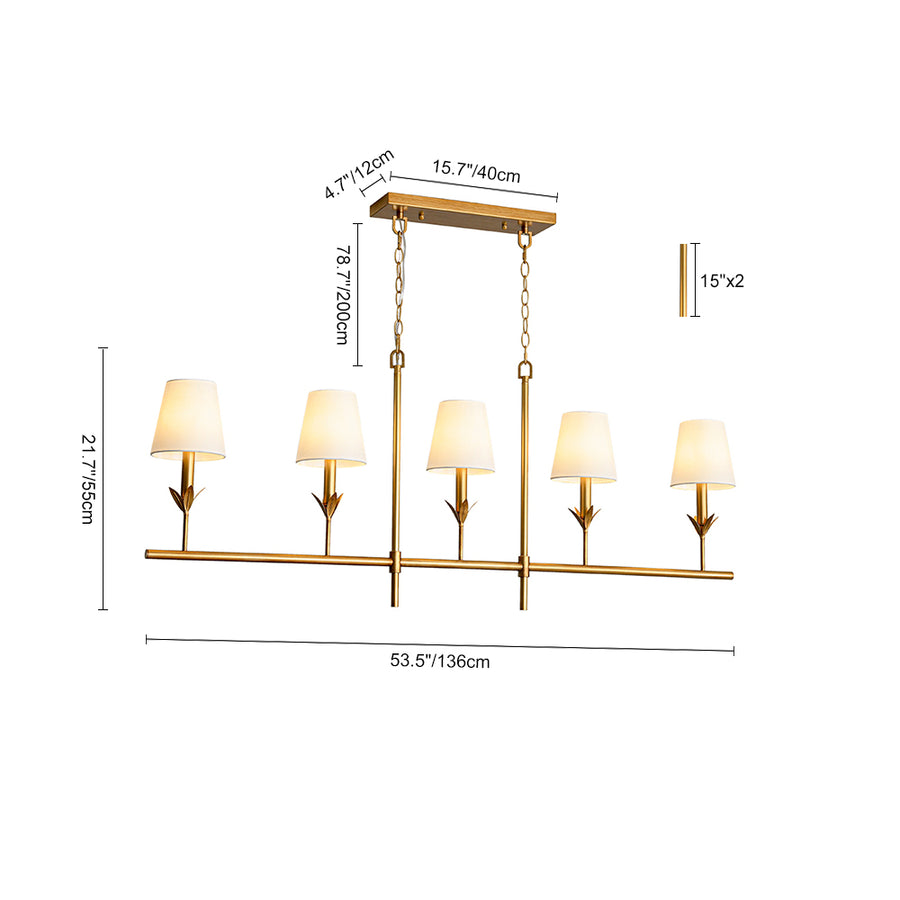French Country 5-Light Fabric Shade Candle Linear Island Chandelier