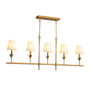 French Country 5-Light Fabric Shade Candle Linear Island Chandelier