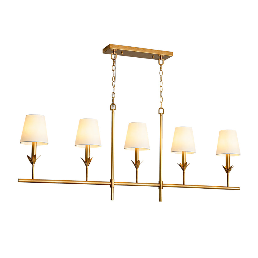 French Country 5-Light Fabric Shade Candle Linear Island Chandelier