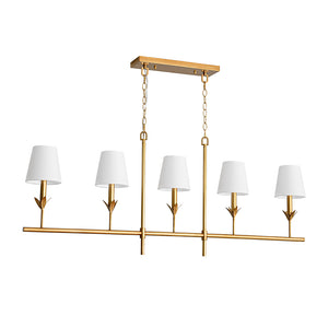 French Country 5-Light Fabric Shade Candle Linear Island Chandelier
