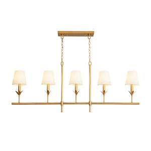 French Country 5-Light Fabric Shade Candle Linear Island Chandelier