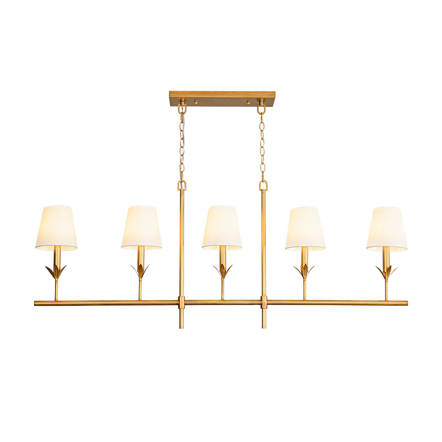 French Country 5-Light Fabric Shade Candle Linear Island Chandelier