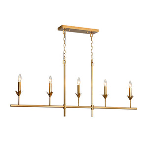 French Country 5-Light Fabric Shade Candle Linear Island Chandelier