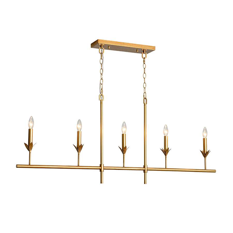 French Country 5-Light Fabric Shade Candle Linear Island Chandelier