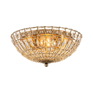 French Country Antique Bronze Round Crystal Cage Flush Mount