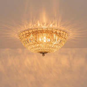 French Country Antique Bronze Round Crystal Cage Flush Mount
