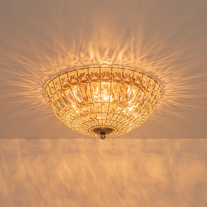 French Country Antique Bronze Round Crystal Cage Flush Mount