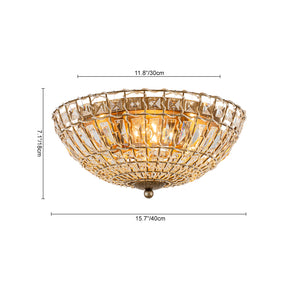 French Country Antique Bronze Round Crystal Cage Flush Mount