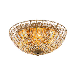 French Country Antique Bronze Round Crystal Cage Flush Mount