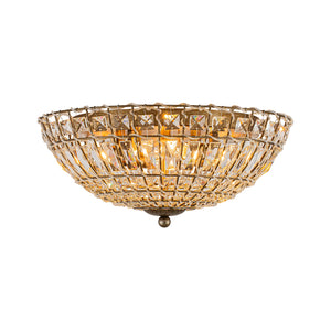 French Country Antique Bronze Round Crystal Cage Flush Mount