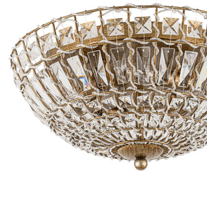 French Country Antique Bronze Round Crystal Cage Flush Mount