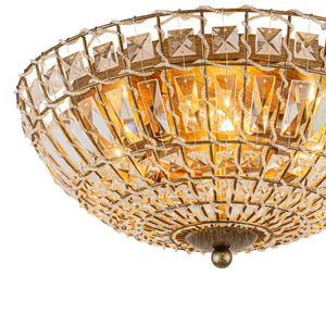 French Country Antique Bronze Round Crystal Cage Flush Mount