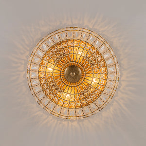 French Country Antique Bronze Round Crystal Cage Flush Mount