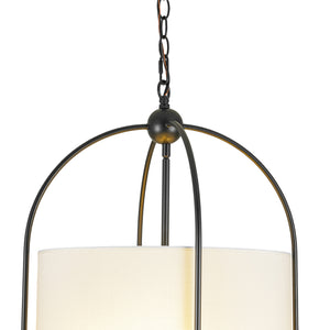 French Country 3-Light Round White Fabric Drum Lantern Pendant