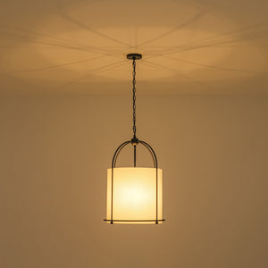 French Country 3-Light Round White Fabric Drum Lantern Pendant