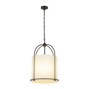 French Country 3-Light Round White Fabric Drum Lantern Pendant