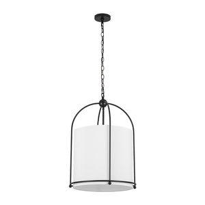 French Country 3-Light Round White Fabric Drum Lantern Pendant