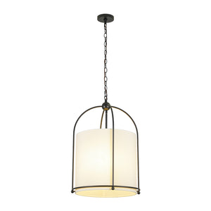 French Country 3-Light Round White Fabric Drum Lantern Pendant