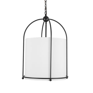 French Country 3-Light Round White Fabric Drum Lantern Pendant