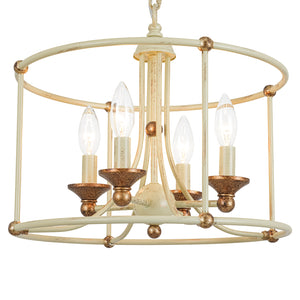 French Country Distressed Beige Metal Drum Candle Cage Pendant