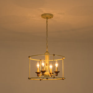 French Country Distressed Beige Metal Drum Candle Cage Pendant