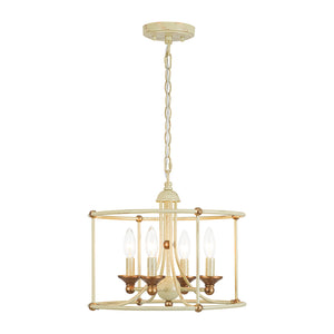 French Country Distressed Beige Metal Drum Candle Cage Pendant