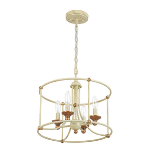 French Country Distressed Beige Metal Drum Candle Cage Pendant