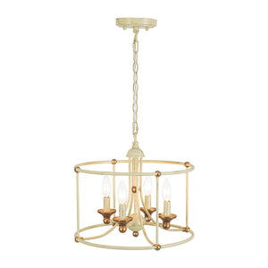 French Country Distressed Beige Metal Drum Candle Cage Pendant