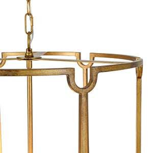 French Country Distressed Gold Candle Style Cylinder Lantern Chandelier