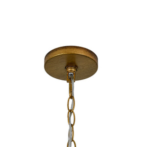 French Country Distressed Gold Candle Style Cylinder Lantern Chandelier