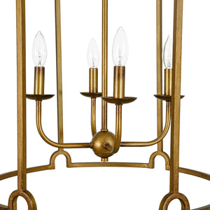 French Country Distressed Gold Candle Style Cylinder Lantern Chandelier