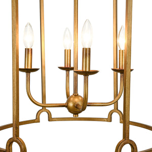 French Country Distressed Gold Candle Style Cylinder Lantern Chandelier