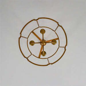 French Country Distressed Gold Candle Style Cylinder Lantern Chandelier