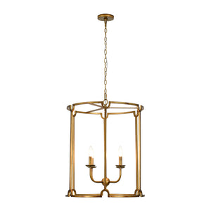 French Country Distressed Gold Candle Style Cylinder Lantern Chandelier