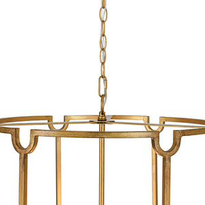 French Country Distressed Gold Candle Style Cylinder Lantern Chandelier