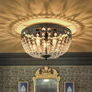 French Country Empire Draped Crystal Cage Semi Flush Mount
