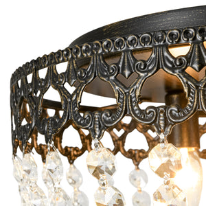French Country Empire Draped Crystal Cage Semi Flush Mount