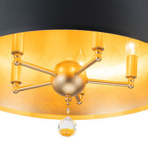 French Vintage Black Gold Iron Drum Cage Chandelier