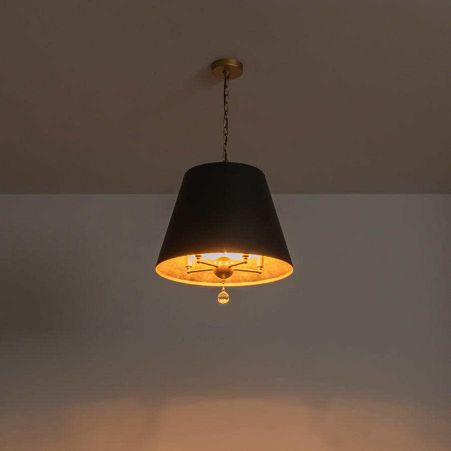 French Vintage Black Gold Iron Drum Cage Chandelier