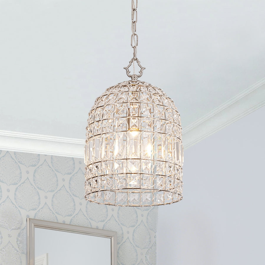French Antique Brass Crystal Cage Chandelier