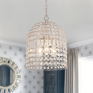 French Antique Brass Crystal Cage Chandelier