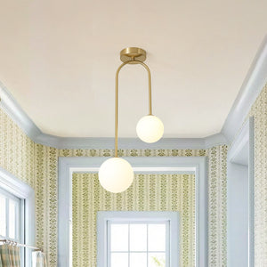 Funky Goose Arm 2-Light Offset Frosted Glass Globe Ceiling Fixture