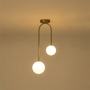 Funky Goose Arm 2-Light Offset Frosted Glass Globe Ceiling Fixture